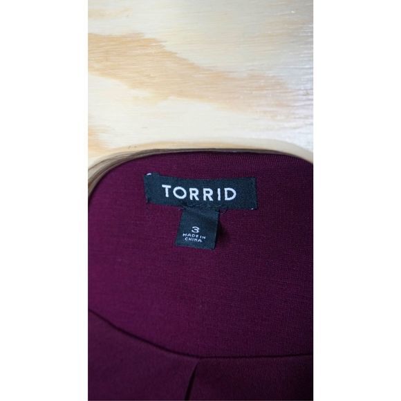 Torrid Women’s Burgundy Sz 3 Burgundy Color Block Shawl Cardigan Shawl Blazer - Picture 4 of 7